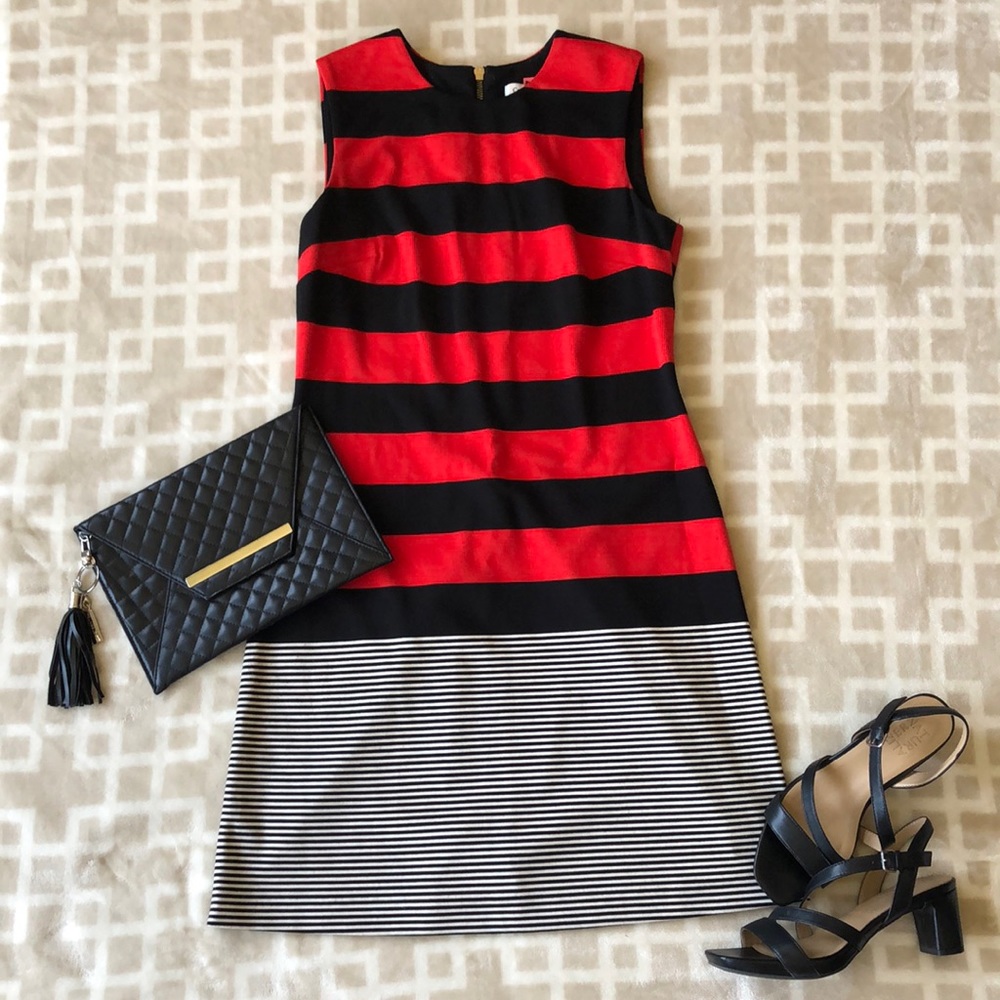 Calvin Klein Sleeveless Striped Dress with Gold Zipper - Size 4